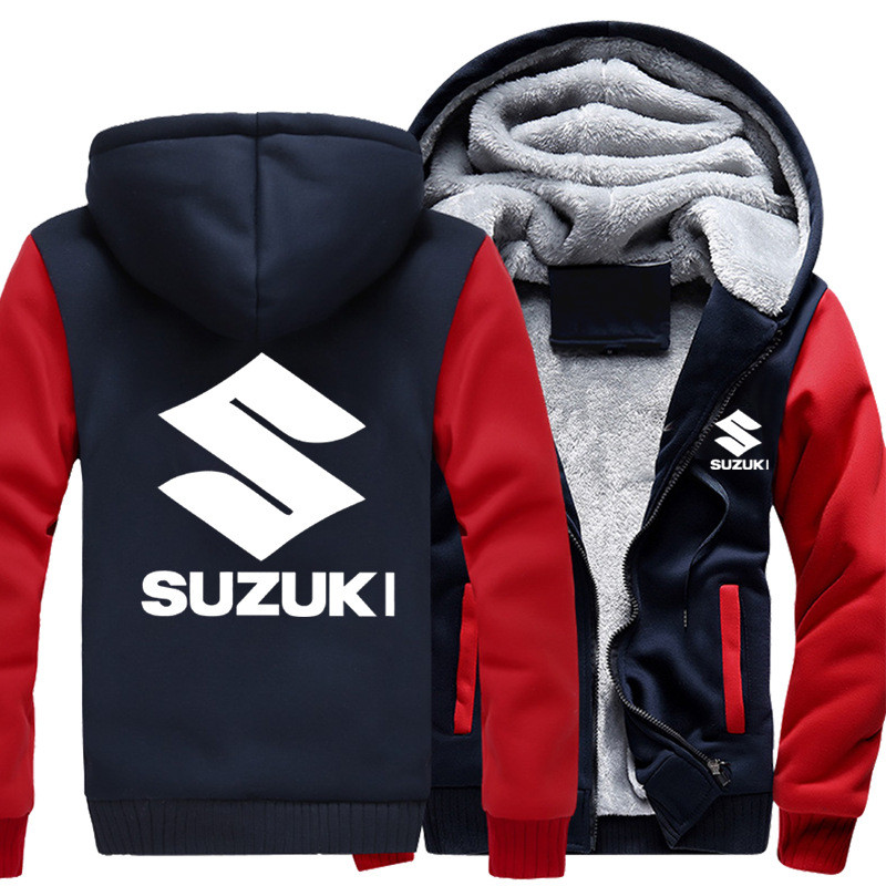

2018 Autumn Winter Suzuki Hoodie Sweatshirt Advertising Jacket Thickening Coats Zipper Fleece Funny Jacket Sweatshirt, Beige