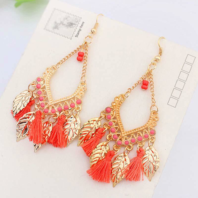 

New Arrivals Tassel Chandelier Earrings Jewelry Fashion Women Bohemia Colorful Feathers Gold Plated Chains Tassels Alloy Long Dangle Earings