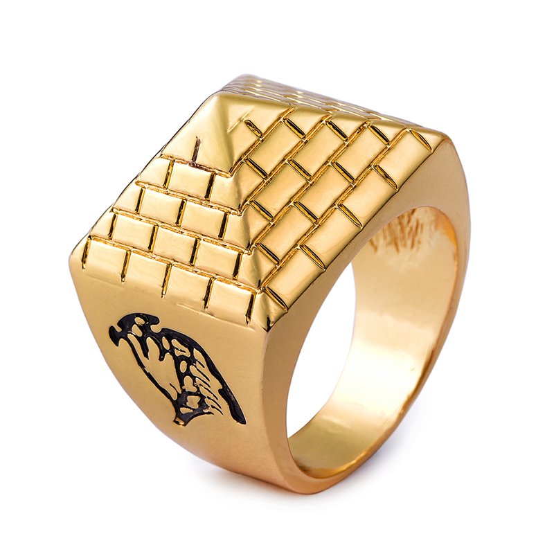 

New Arrival Egyptian Pyramids Alloy Metal Men Rings Gold Color High Quality Hip Hop Fashion Jewelry Geometric Pyramid Ring