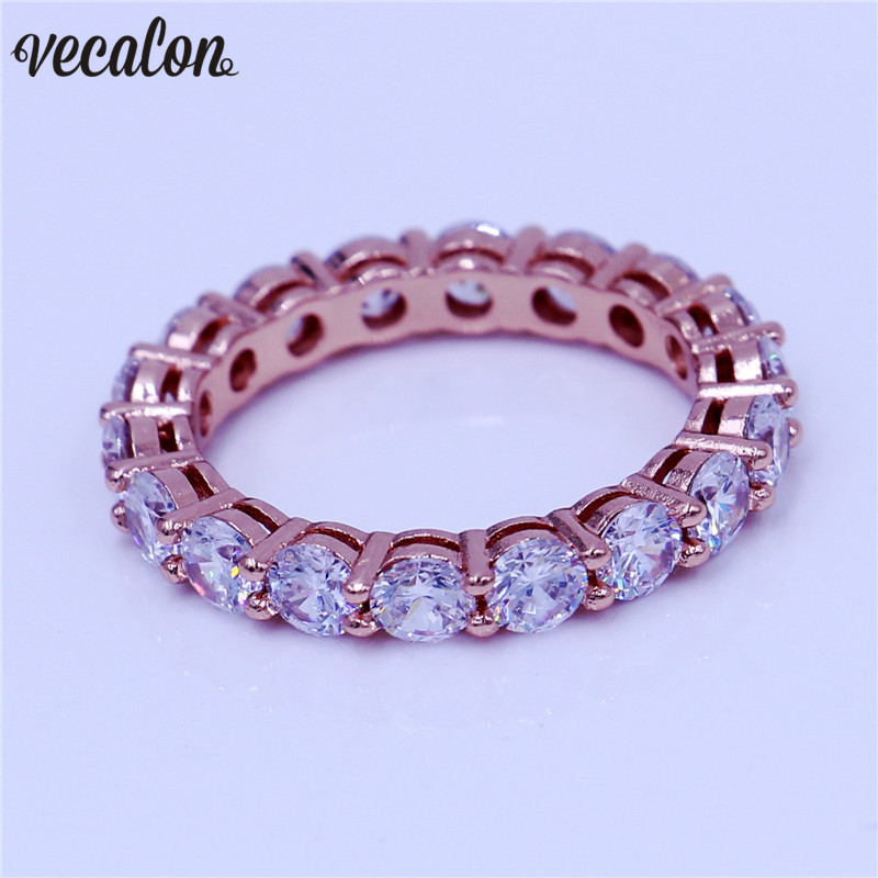 

Vecalon Brand Women Band ring Round 4mm Diamonique Cz Rose Gold Filled Anniversary wedding ring for women men Fashion Jewelry