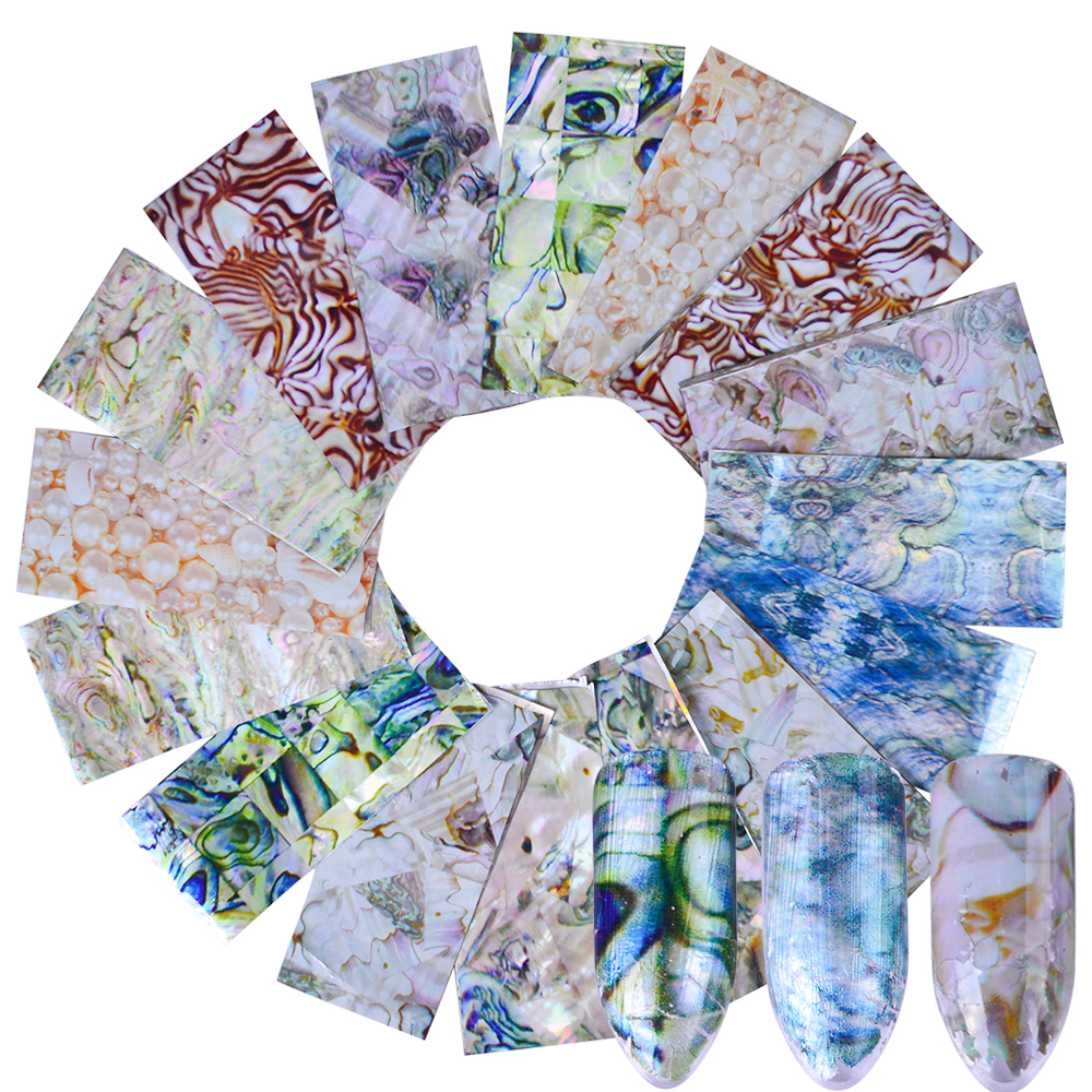 

16 pcs Holographic Nail Transfer Sticker Gradient Marble Nail Foils Glue Adhesive DIY Stencils Nails Tips Accessory CH492, As pic