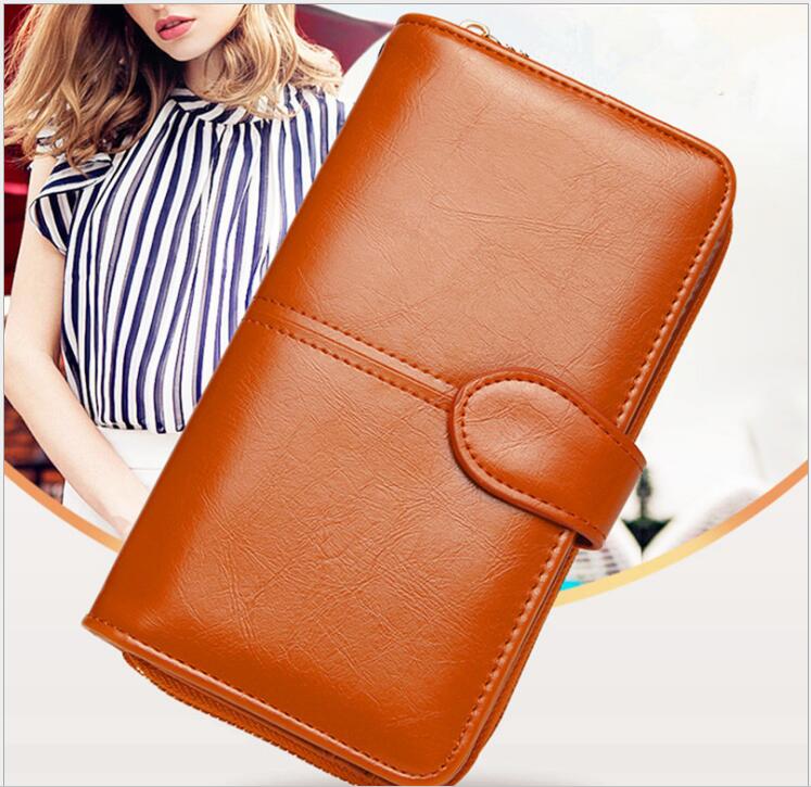 

Retro oil wax explosion models ladies wallet wallet phone bag large capacity clutch, Blue