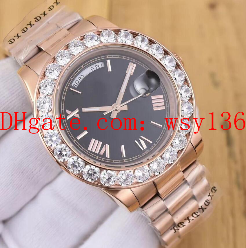 

Factory Supplier President Day-Date 41mm 18038 big Diamond Bezel 18k Rose Gold Mens Casual Watch Brown Automatic Mechanical Men's Wristwatch, Black