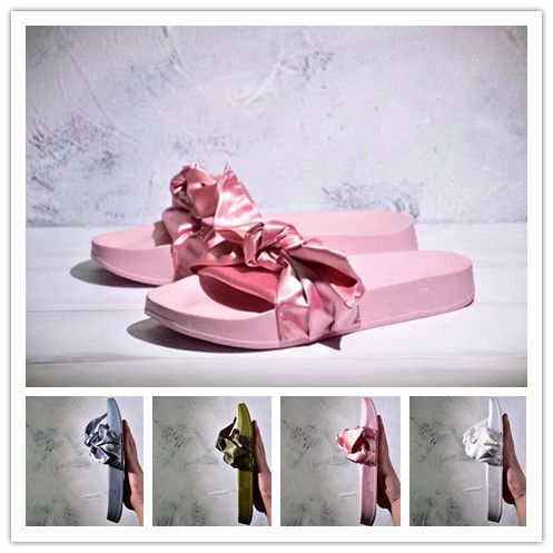 

Women Slipper Fenty Rihanna Slippers Bow Bandana Slide Slippers Fenty Bow Slides For Women Indoor Slides With Box and Dust Bags, Black