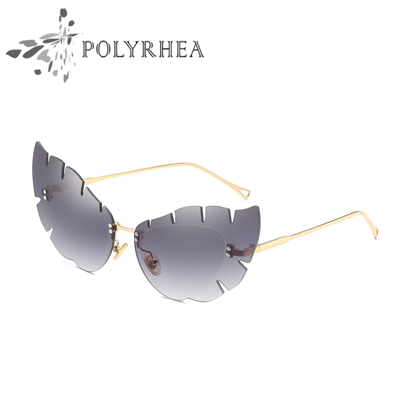 

Luxury Women Brand Designer Cat Eye Sunglasses UV400 Coating Mirrorr Lens Summer Fashion Style Frameless Sun Glasses With Case