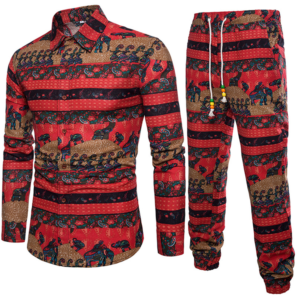 

Men Tracksuits Vintage Print Man Clothing 2018 Autumn Wear Long Sleeve Gentleman Sweat Suit Male Travel Set Linen Long Pants 5XL, Shirt c