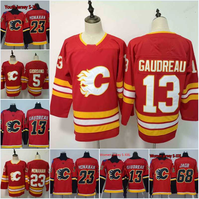 Hommes 13 Johnny Gaudreau Jersey 2018 Calgary Flames 68 Jaromir Jagr 23 Sean Monahan 5 Mark Giordano Chandails de hockey pour femmes / jeunes pas