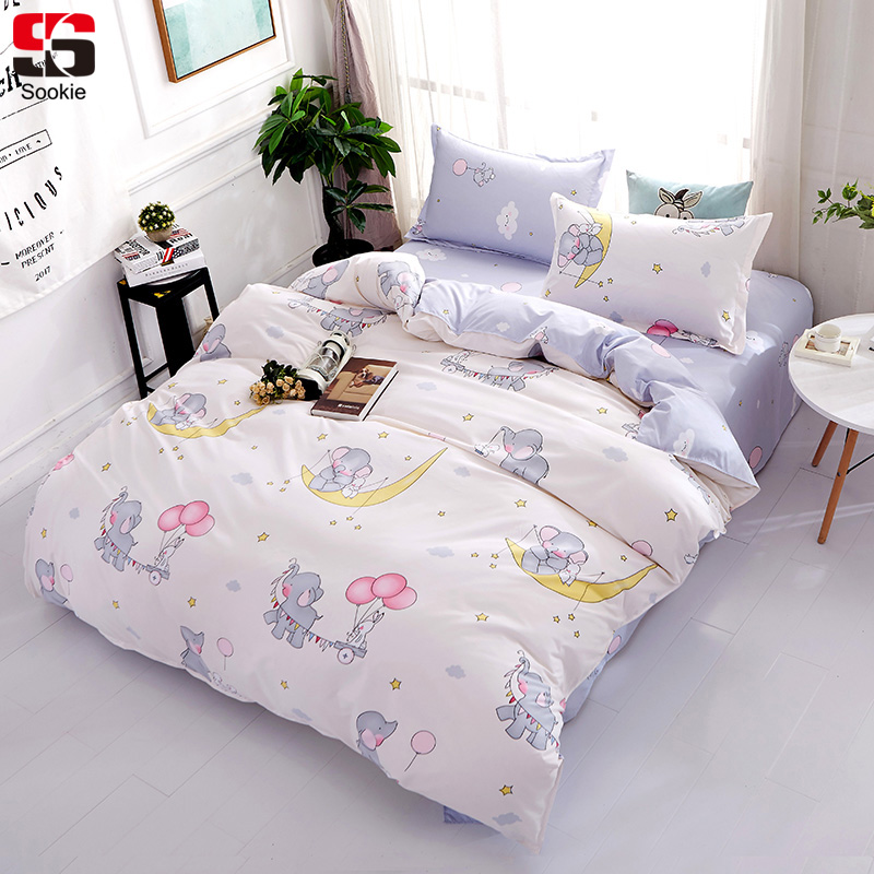 

Sookie Cute Cartoon Bedding Set 3pcs Elephant Print Duvet Cover Sets Soft Bedclothes Twin Full Queen King Size Bed Linen