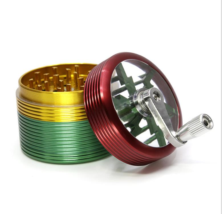 

New Four-layer Aluminum Alloy Multi-color Threaded Rocker Cigarette Grinder Diameter 63mm Hand-cranked Cigarette Grinder
