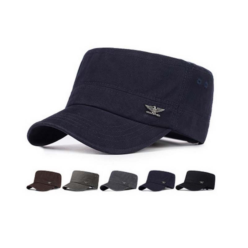 Men caps flat top style Cotton Baseball sun hats casual black Buckle Back adjustable in spring and autumn