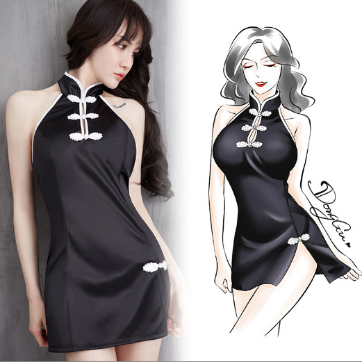 

Lady girl Sexy Satin Lingerie Sleepwear Nightdress PInk Cheongsam Chinese Dress Women Pajamas(Included T pants ) 1pcs/lot, White