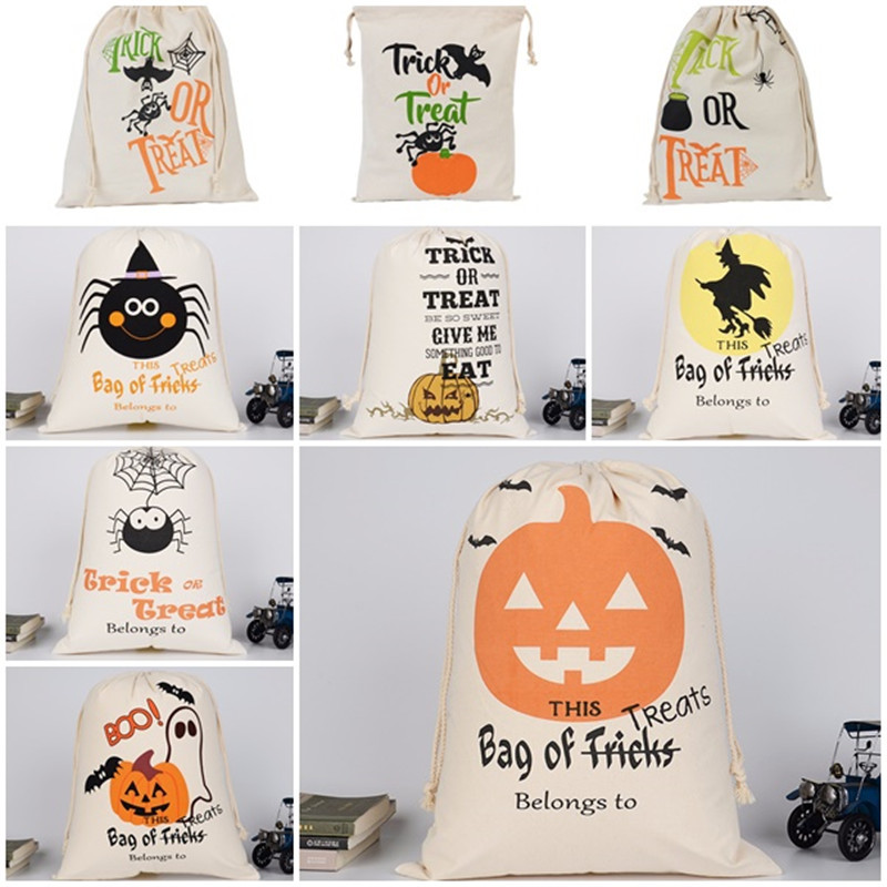 

Halloween Sacks Canvas Kids Halloween Candy Buckets Bag Trick Or Treat Bags Cartoon Pumpkin Spider Witch Decor