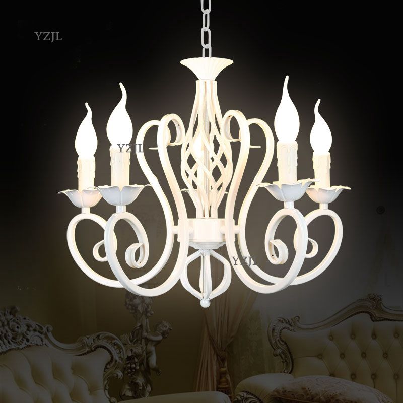 

European creative simple black white chandelier candle lighting chandelier bedroom restaurant chandelier lighting iron art