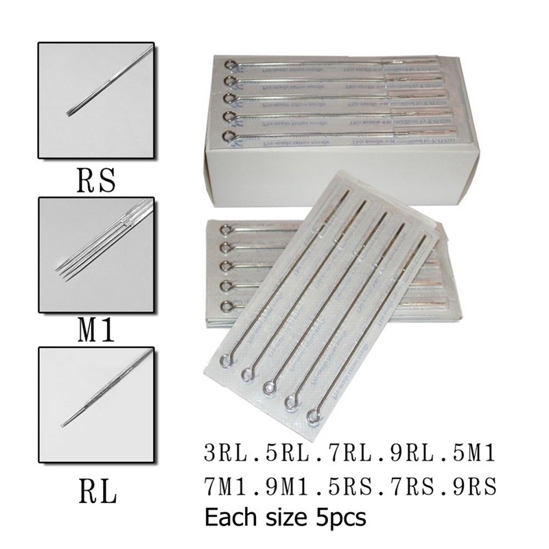 

50 Pcs Mix Sizes Sterile Disposable Tattoo Needles 3 5 7 9 RL 5 7 9 RS 5 7 9 M1