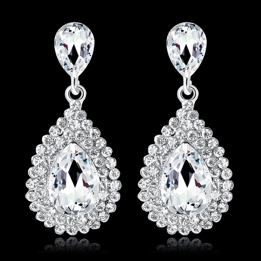 

Shining Fashion Crystals Earrings Rhinestones Long Drop Earring For Women Bridal Jewelry Wedding Gift For Bridesmaids BW-009, White