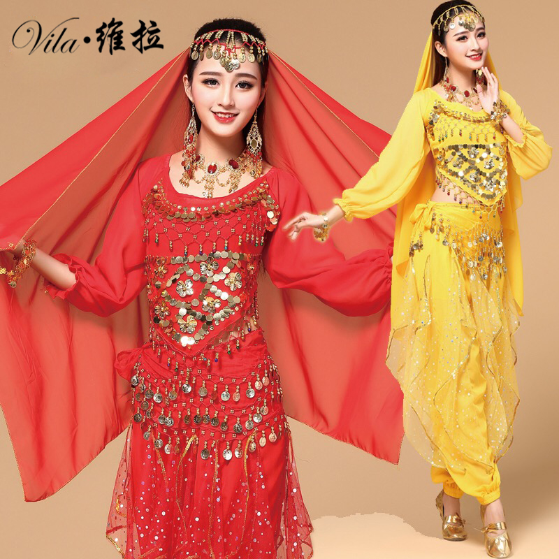 

9pcs Belly Dance Costume Bellydance Triba Gypsy Indian Dress Belly Dancing Clothes Belly Dancing Bollywood Dance Costumes, Black;red