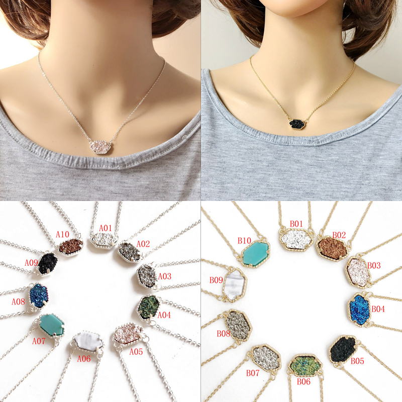 

New designer Druzy drusy necklaces Dangle Earring jewels Sets Women Geometric Natural stone pendant For Ladies Luxury Jewelry, As photo