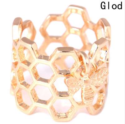 

Bee Adjustable Open Hexagon Stainless Steel Ladies Rings Gold Color Honeycomb Unique Gift For Women Party Jewelry Bague Femme