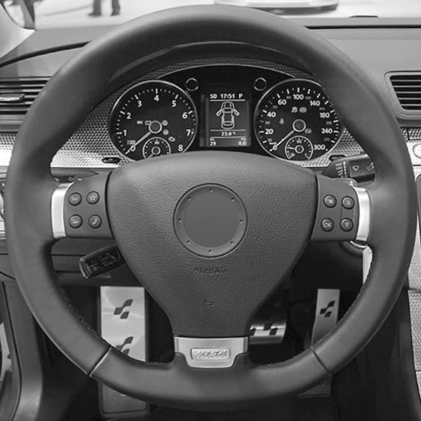 Black Leather Hand-stitched Car Steering Wheel Cover for Volkswagen VW Passat R36-image-430162021