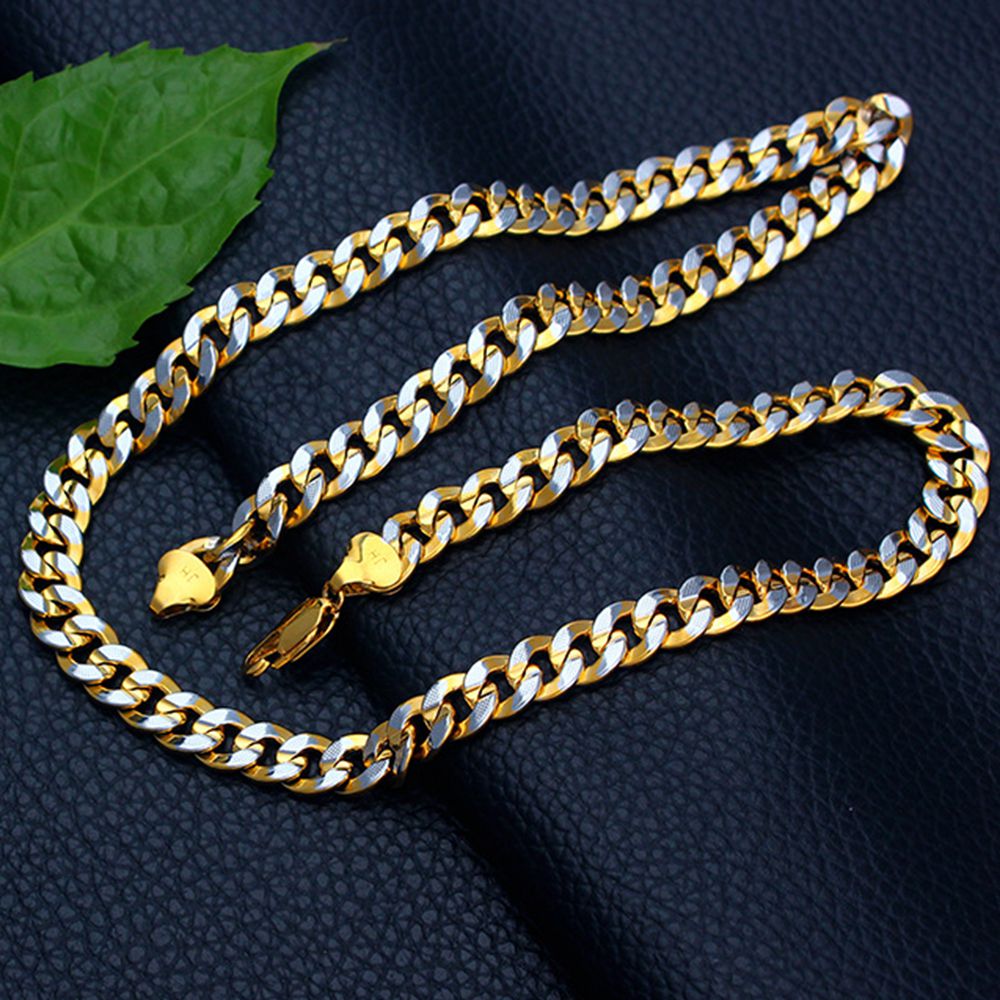 9mm Wide Massive Mens Necklace 2-tone 18K Gold Filled Solid Curb Chain Statement Necklace Gift 24 Inches-image-718805765