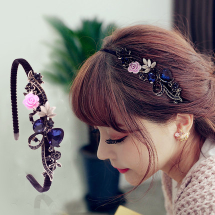

New Spring and summer simple bow flower rhinestone headband adult diamond hair accessories hairpin headdress wholesale