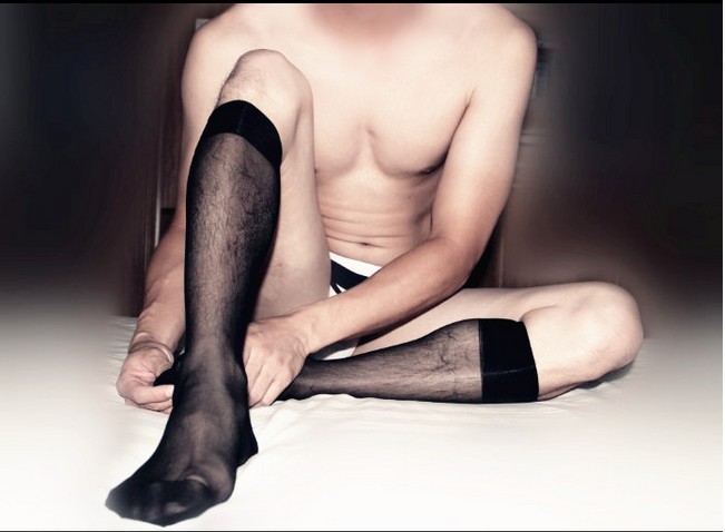 

Wholesale- SORRYNAM Black Male Suit Sexy silk Socks Sheer Mens Formal Socks Best quality Transparent men hose, As pic