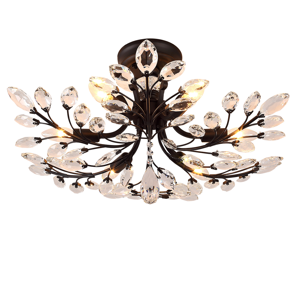 

American Village Iron Chandelier Lighting Fixtures Black Crystal Lamp 6/8/10 Heads E14 Light for Dining Living Room