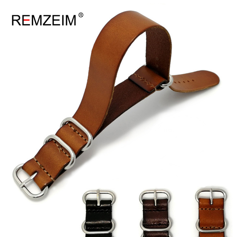 

REMZEIM Leather Watchband NATO Watch Band Strap 18mm 20mm 22mm Sliver Ring Buckle Men Women High Quality Watch Accessories