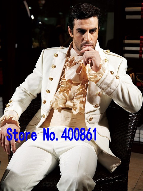 

New Arrivals Double Breasted Ivory Groom Tuxedos Groomsmen Best Man Blazer Mens Wedding Suits (Jacket+Pants+Tie) D:65, Same as image