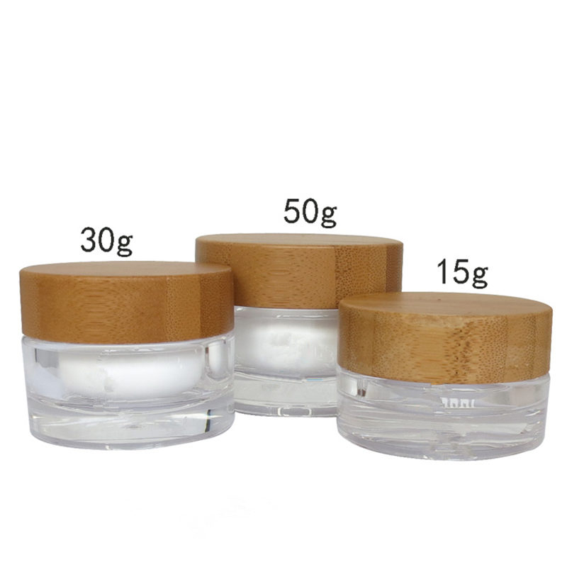 

30g 50g Bamboo Wood Lid Acrylic Jar, Cosmetic Cream Packaging Bottle, Bamboo Cover Acrylic Bottle, Bamboo Cap Jar F741