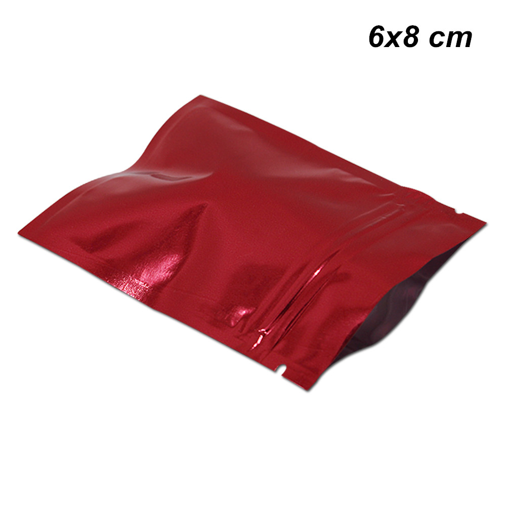100PCS/ Lot Red 6x8cm Aluminum Foil Zipper Lock Food Storage Bags for Snacks Resealable Self Seal Foil Mylar Packing Pouch Mylar Bag-image-429887775