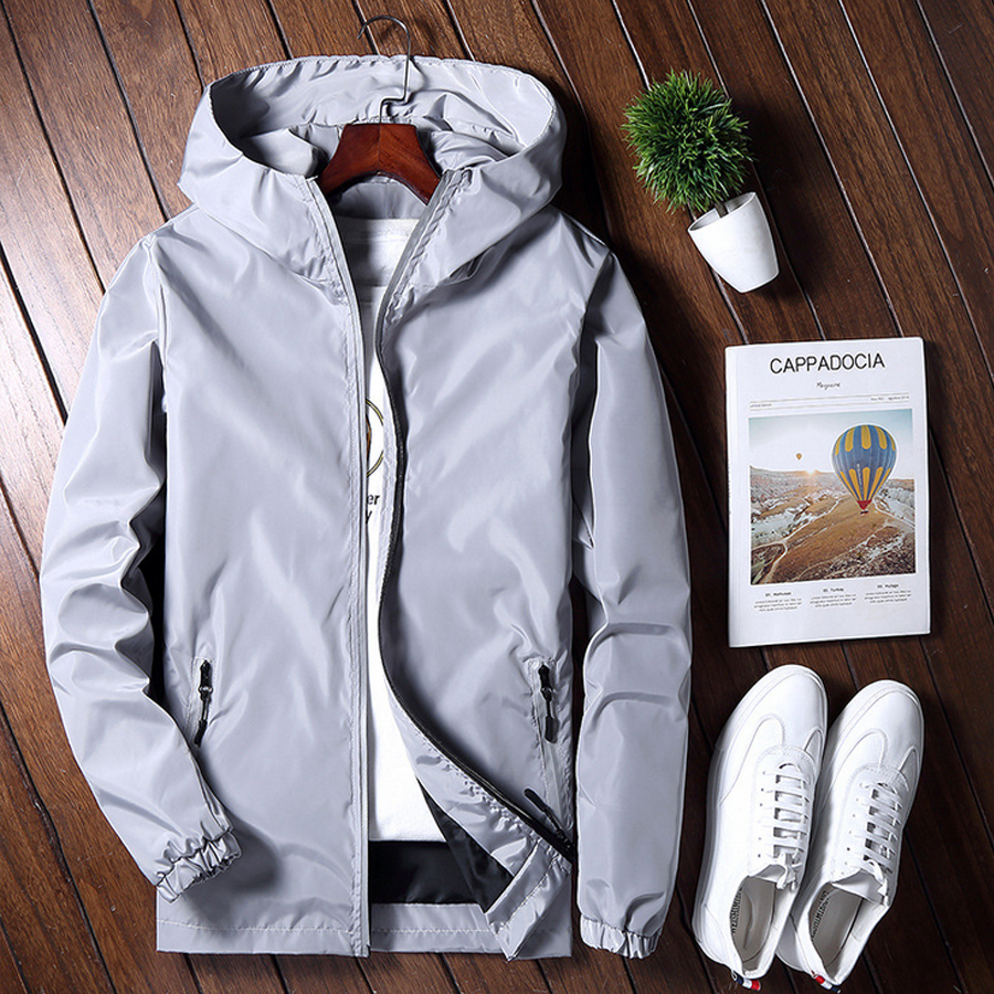 

Reflective Jacket Men Autumn Zipper Mens Reflective Jackets Solid College Men's Windbreaker Varsity Coat Male Hooded, Black jacket