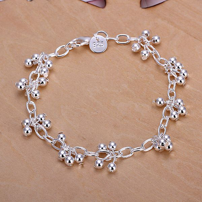 

Fine 925 Sterling Silver Bracelet,2018 New Style 925 Silver Link Italy grape beads bracelet For Women Men Fashion Jewelry Hot Sale SH085, Black