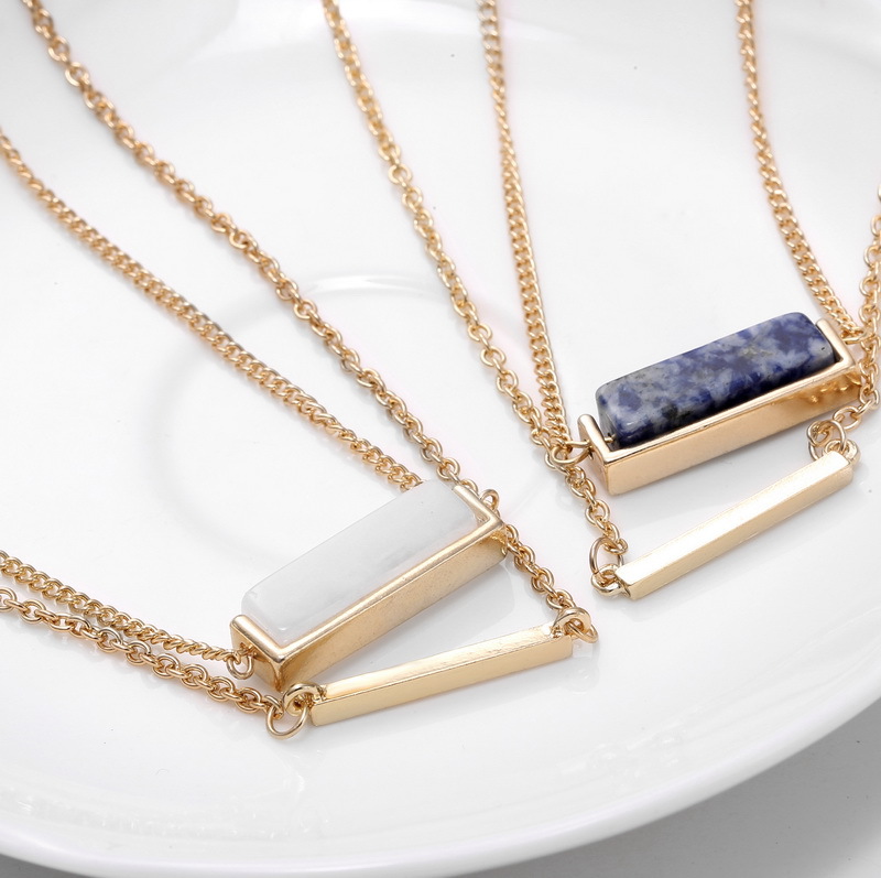 

Korean horizontal natural stone necklace Luxury Geometric Quartz gemstone pendant Multilayer chains For women Ladies Fashion Jewelry