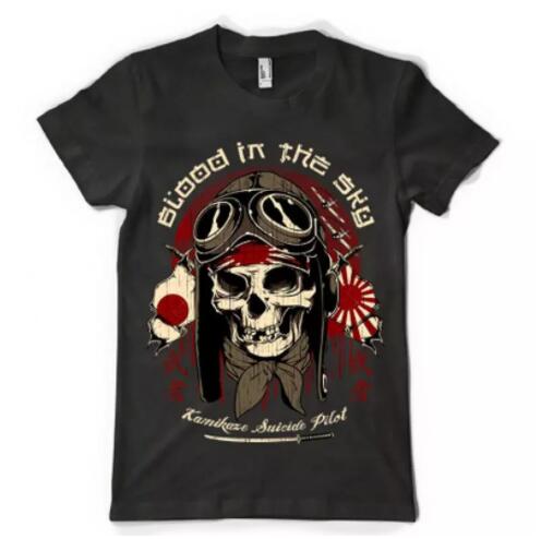

Men's T-Shirts Kamikaze Pilot Fighter Skull Sky Aeroplane Jet Tee Summer Short Sleeves Hip Hop T Shirt, Black