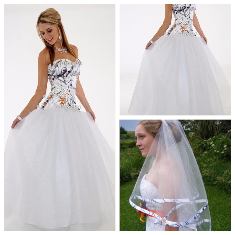 

Cheap Sale White Snowfall A-Line Wedding Dresses Tulle Beaded Camo Camouflage Bridal Gowns 2018 Custom Online Country Vestidos De Mariee, Same as image