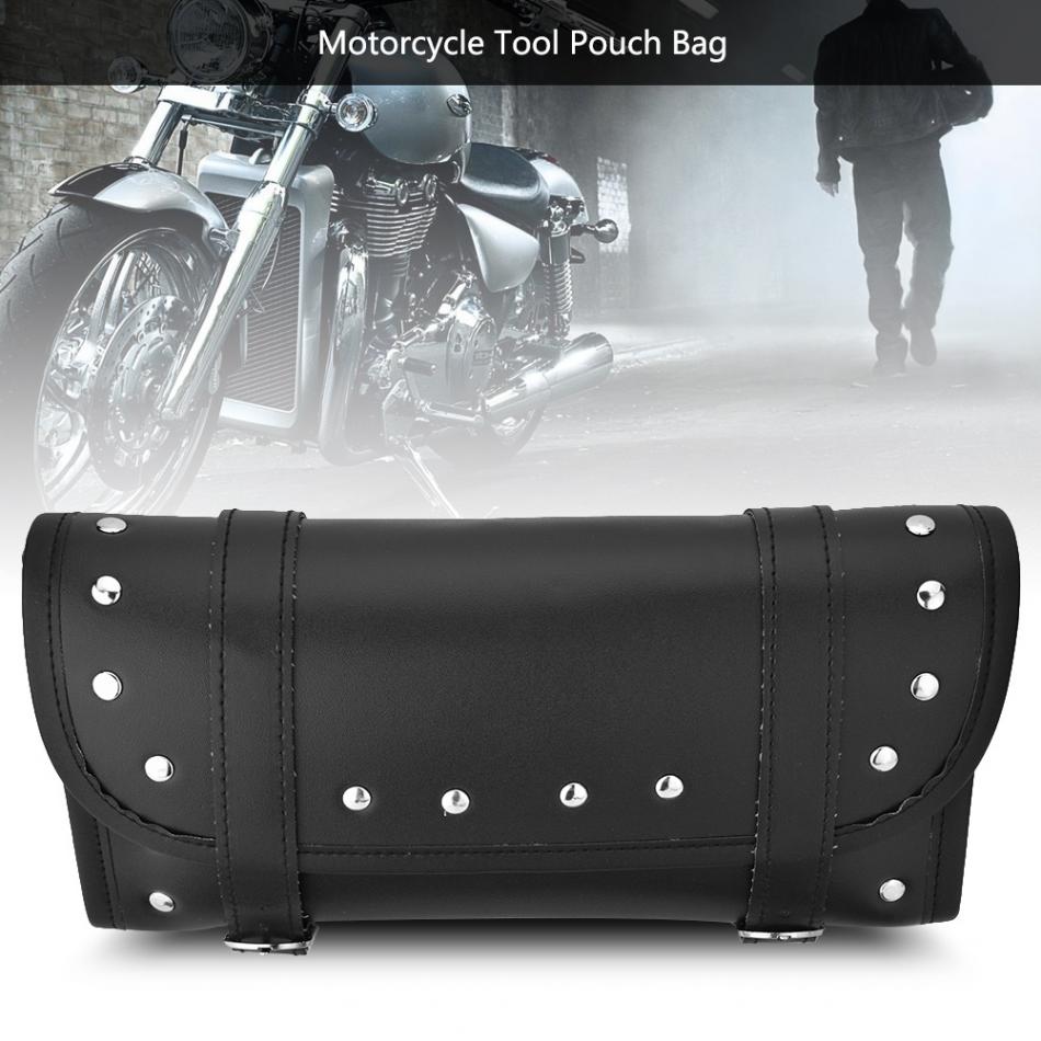 

Motorcycle Handlebar Bags Black PU Leather Motorcycle Motorbike Front Rear Fork Tool Bag Handlebar Bags Luggage Saddlebag