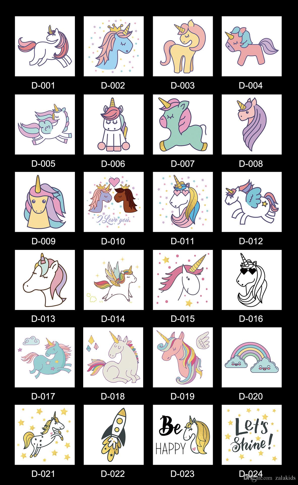 

24 kinds Waterproof Temporary Fake tattoo stickers Unicorn Horse Cartoon Kids Child Body Art Make Up Tools, As pic