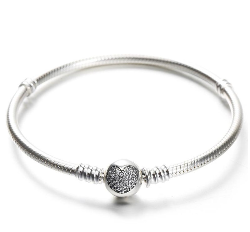 

925 Sterling Silver Bracelet with Original box Fit Pandora Charms Beads Pave CZ Heart Bracelets Fashion Real silver Jewlery For Women c32