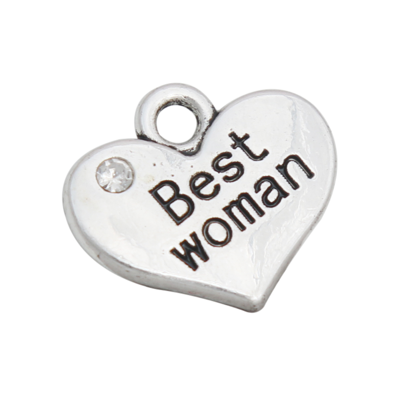 

Wholesale Vintage Double Side Alloy Heart Shaped Best Woman Letter Charms Wedding Jewelry Charms 15*17mm AAC1928