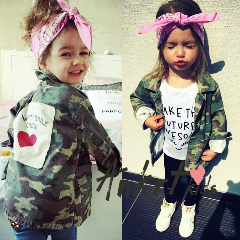 

New Autumn and Winter Girls Jacket Children Camouflage Heart Printed Coat Cute Fashion Baby Kids Clothes, As picture