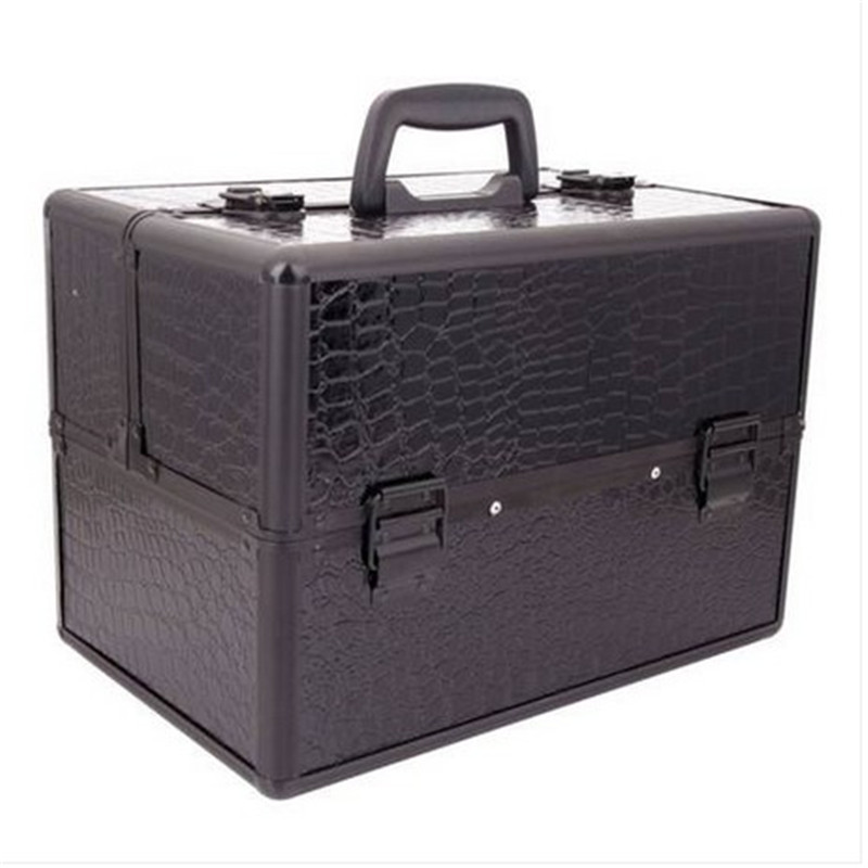 

Wholesales New 14" Makeup Train Travel Case Jewelry Box Pro. Cosmetic Organizer Lockable Storage Boxes & Bins Home Storage & Organization, Black