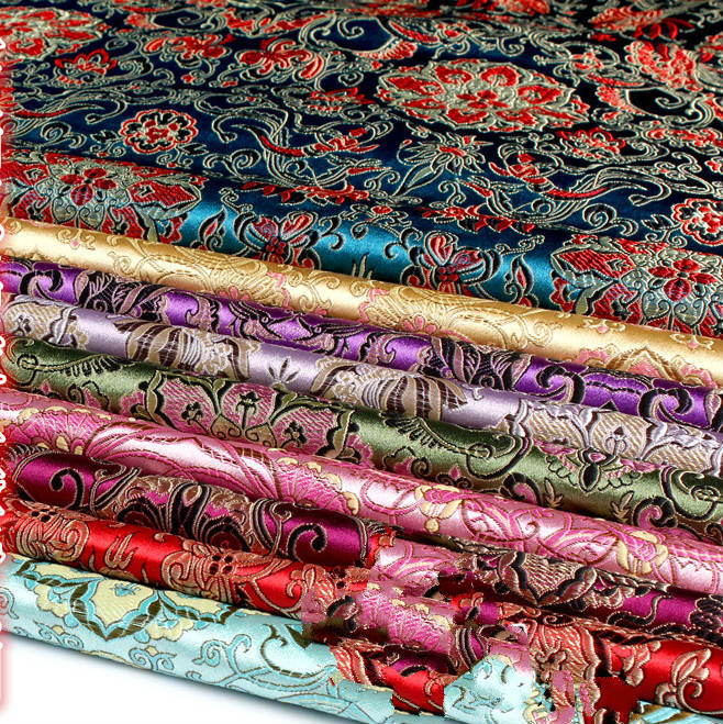 Ancient Costume Chinese Han Clothing Dress Baby Clothes Kimono Damask Fabrics COS Silk Cloth Printed Lotus Satin Fabric-image-262929309