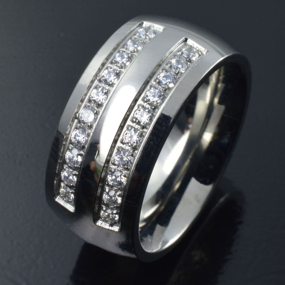 

Stainless Steel CZ Wedding Engagement Ring Band R178A SIZE 8-15