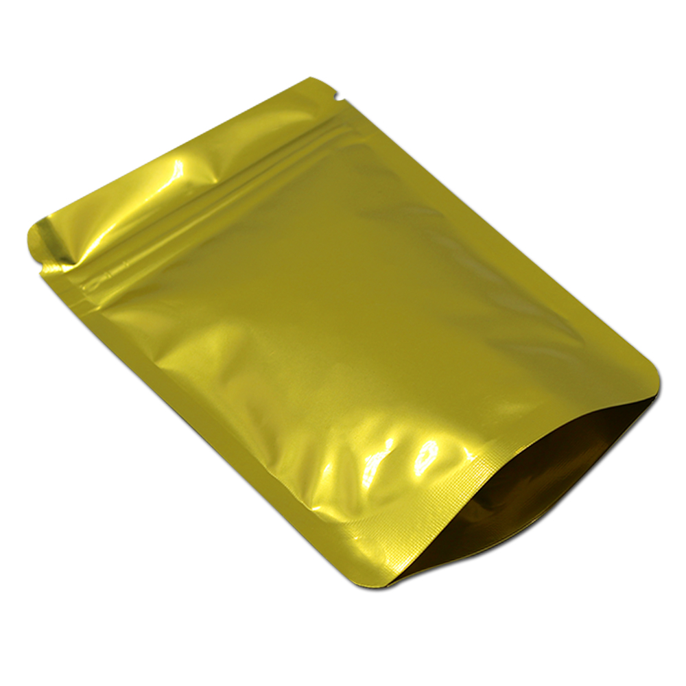 

14x20 cm Gold Reusable Mylar Foil Stand Up Storage Bag for Dry Food Snack Aluminum Foil Self Sealing Food Grade Mylar Zipper Packing Pouch