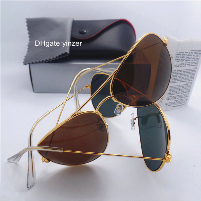 

High Quality Glass Lens Pilot Fashion Sunglasses For Men Women Brand Designer Vintage Sport Flat Vintage Mirror UV400 Sun Glasses Case Box
