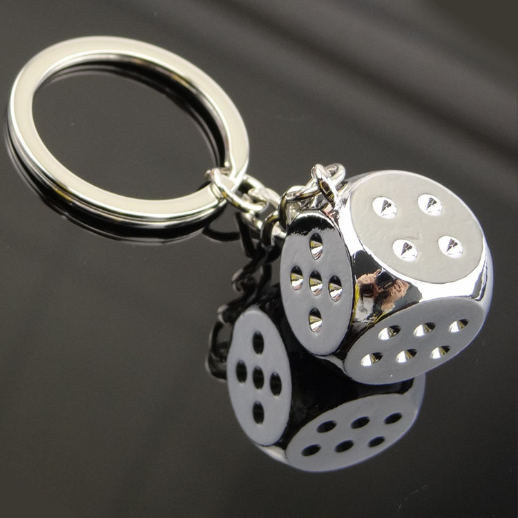 

New Creative Key Chain Metal Genuine Personality Dice Alloy Keychain For Car Key Ring Trinket free shipping, Silver