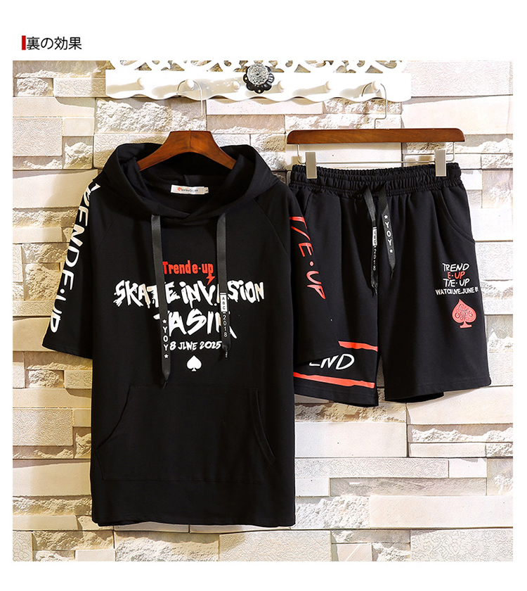 

Man Letter printing Short sleeve Short pants Suit T shirt Summer wear cotton Pullover black motion Leisure time 2 pieces Suit New style, Red