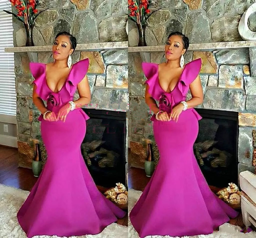 

Deep V Neck Mermaid Prom Dresses Fuchsia Stain South Africa Style Formal Evening Occasion Dresses Custom Made Floor Length Plus Size Gowns, Blue