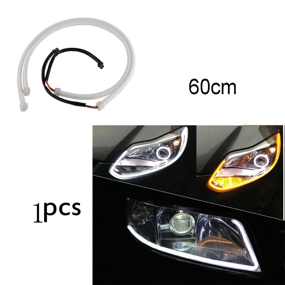 

New 60CM DRL Flexible LED Tube Strip Daytime Running Lights Turn Signal Angel Eyes Car Styling Parking Lamps, Silver